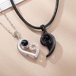 Personalized I Love You in 100 Language Photo Projection Heart Necklace 2 Pcs Set Valentine's Day Gift for Couple