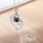 Personalized I Love You in 100 Language Photo Projection Heart Necklace 2 Pcs Set Valentine's Day Gift for Couple
