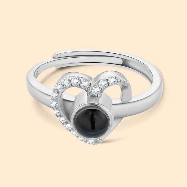 Bague en Argent Sterling Personnalisée avec Projection de Photo Je t'aime en 100 Langues Cadeau Saint-Valentin pour Couples Familles
