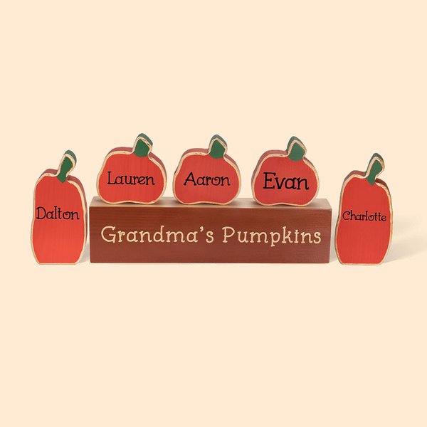 Set di blocchi di famiglia personalizzati con zucche, segno di legno autunnale, decorazione per la tavola di casa, scaffale, regalo di Halloween e Ringraziamento