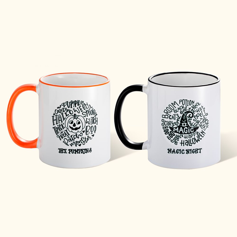 Mug en Céramique 295 ml Personnalisé avec Texte Design de Cartoon Citrouille Chapeau Pointu de Sorcière Cadeau Halloween pour Enfant