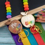 Wooden Apple Teacher Lanyard & Keychain Gift