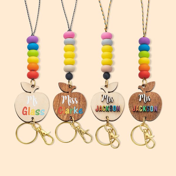 Personalized Wooden Apple Lanyard & Keychain