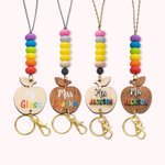 Wooden Apple Teacher Lanyard & Keychain Gift