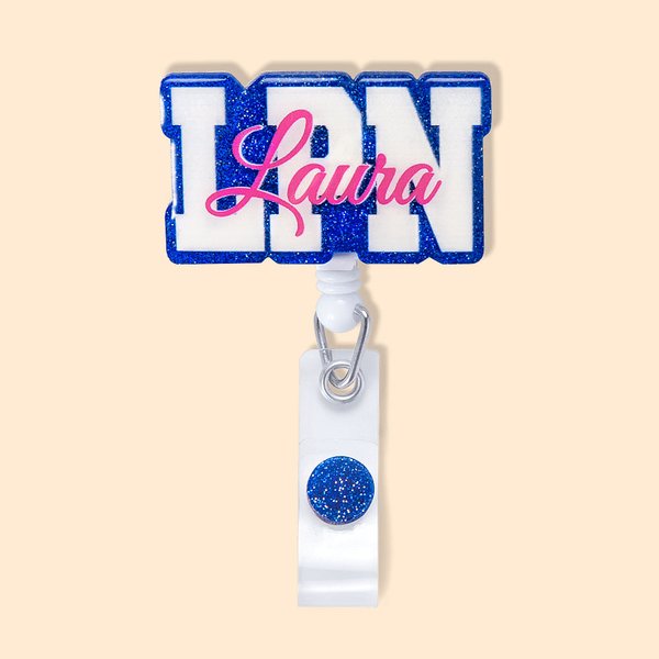 Personalized Glitter ID Acrylic Badge Reel with Name for Nurse Doctor Medical Staff