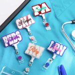 Personalized Glitter ID Acrylic Badge Reel with Name for Nurse Doctor Medical Staff