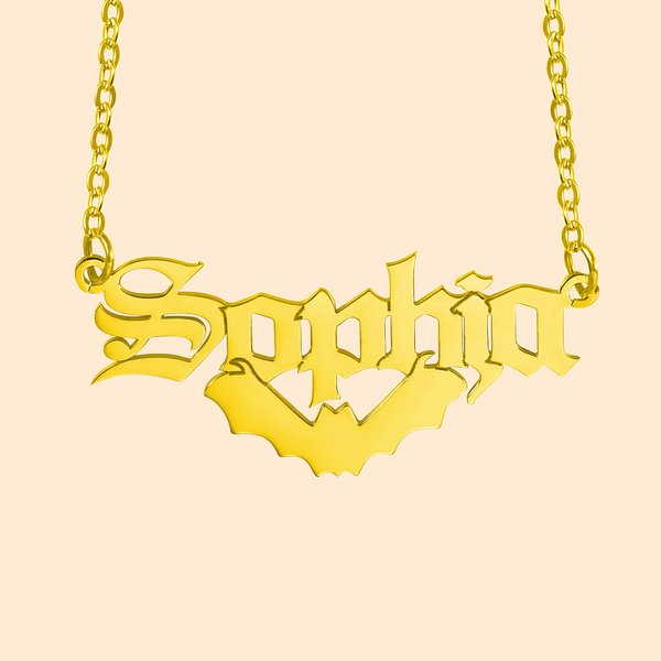 Personalised Minimalist Gothic Bat Name Necklace Halloween Jewellery Gift Christmas Gift for Women