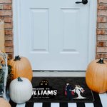 Personalized Horror Couple Skull Doormat with Name Non-slip Home Decor Day of the Halloween Housewarming Gift for Couple