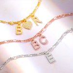 Personalized Adjustable Figaro Anklet with 1-8 Silver Letter Heart Charm Crystal Initials Jewelry Birthday Anniversary Gift for Women
