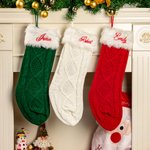 Personalised Cable Knitting Christmas Stockings with Embroidery Names Gift for Family