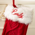 Personalised Cable Knitting Christmas Stockings with Embroidery Names Gift for Family