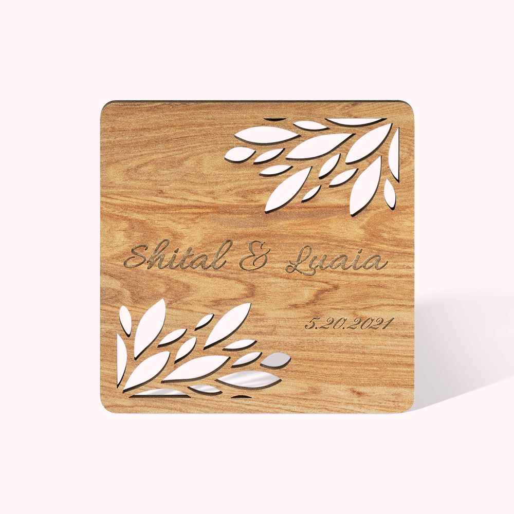 Sous-verres en Bois Personnalisés avec Nom et Date 10pc Dessous de Verre Évidage en Feuilles Cadeau de Mariage pour les Nouveaux Mariés Invités