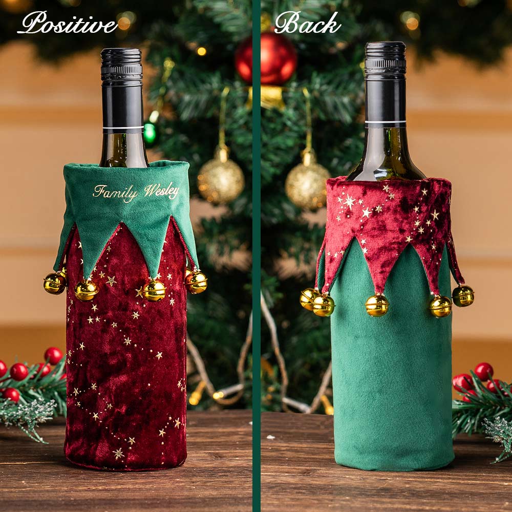 Personalized Christmas Elf Wine Bottle Covers