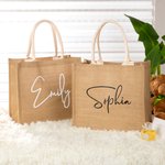 Personalised Burlap Jute Tote Bag with Name or Letter Wedding Party Bridal Shower Gift for Bridesmaid Friends