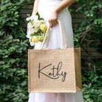 Personalised Burlap Jute Tote Bag with Name or Letter Wedding Party Bridal Shower Gift for Bridesmaid Friends
