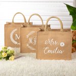 Personalised Burlap Jute Tote Bag with Name or Letter Wedding Party Bridal Shower Gift for Bridesmaid Friends