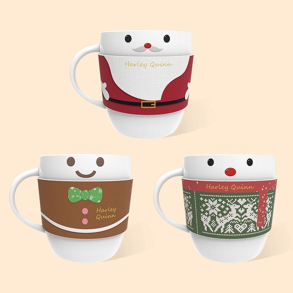 Personalized Santa Claus Snowman Gingerbread Man 12oz Christmas Mug & Mug Sleeve Set with Name Christmas Gift for Family Friends