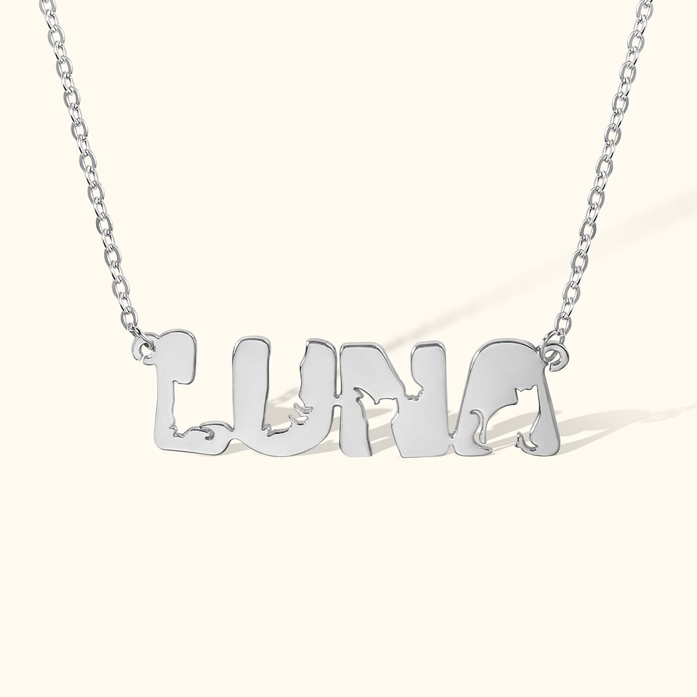 Collier Personnalisé avec Lettres Prénom en Monogramme de Chat Cadeau Anniversaire pour Femme Amoureuse de Chat
