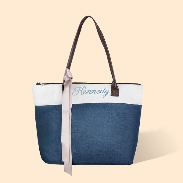 Personalized Bridesmaid Canvas Tote Glitter Name Bag with Handles & Ribbon Wedding Bridal Shower Bachelorette Gift for Bridesmaid Friends