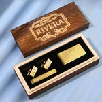 Custom Men Cufflinks & Money Clip & Tie Clip Set with Wooden Box