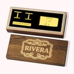 Personalisiertes Minimalismus Manschettenknöpfe-Krawattenklammer-Geldklammer-Set mit Namen Holzbox Anzug-Zubehör Geschenk für Herrn