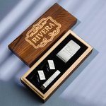 Custom Men Cufflinks & Money Clip & Tie Clip Set with Wooden Box