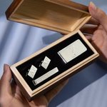 Custom Men Cufflinks & Money Clip & Tie Clip Set with Wooden Box