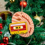 Ornement de Noël personnalisé en bois avec cassette de musique rétro Décoration de l'arbre de Noël pour la famille et les amis