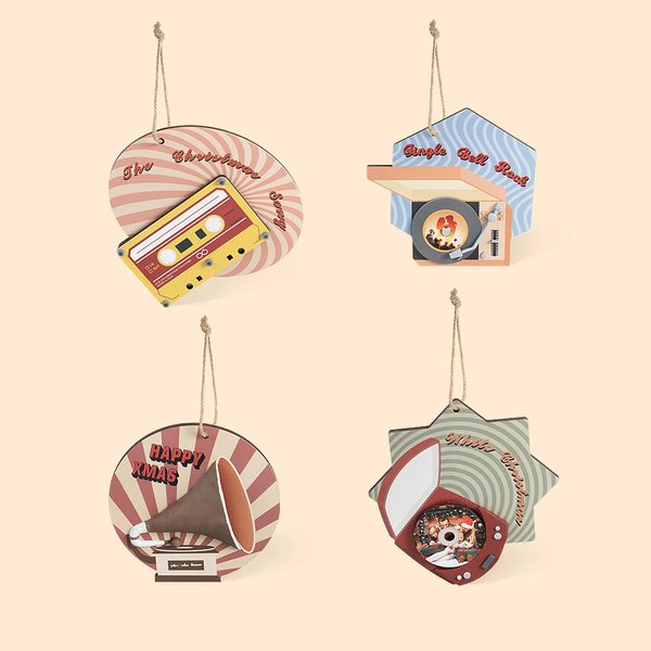 Ornement de Noël personnalisé en bois avec cassette de musique rétro Décoration de l'arbre de Noël pour la famille et les amis