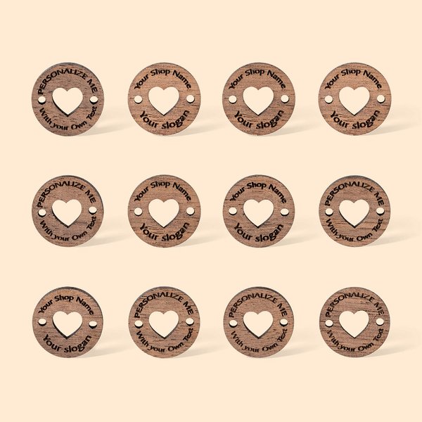 Étiquettes Personnalisées pour Vêtements Tricot Étiquettes en Bois Noyer Découpé Forme de Coeur Cadeau pour Mère Grand-mère Amoureux