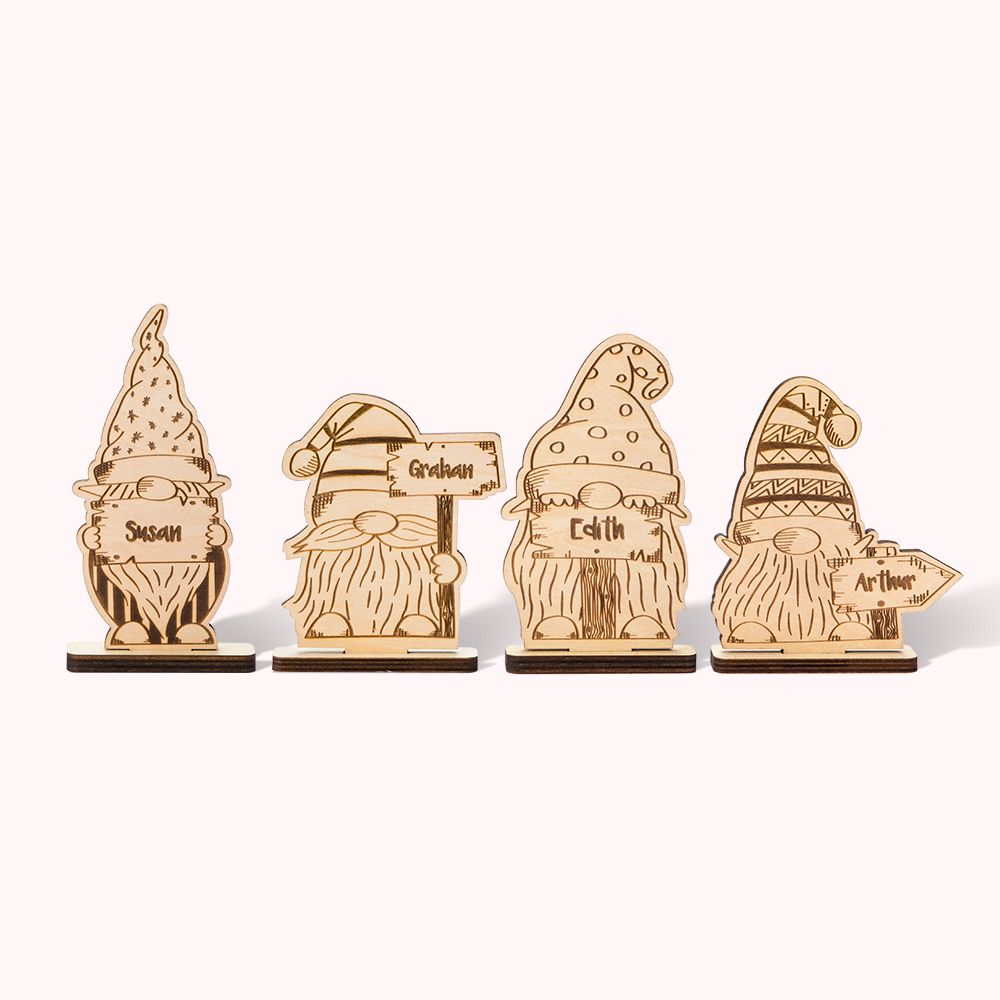Set de 3 Décorations de Gnome en Bois Personnalisées avec Nom Gravé Ornement sur Table Cadeau Noël Fête pour Famille