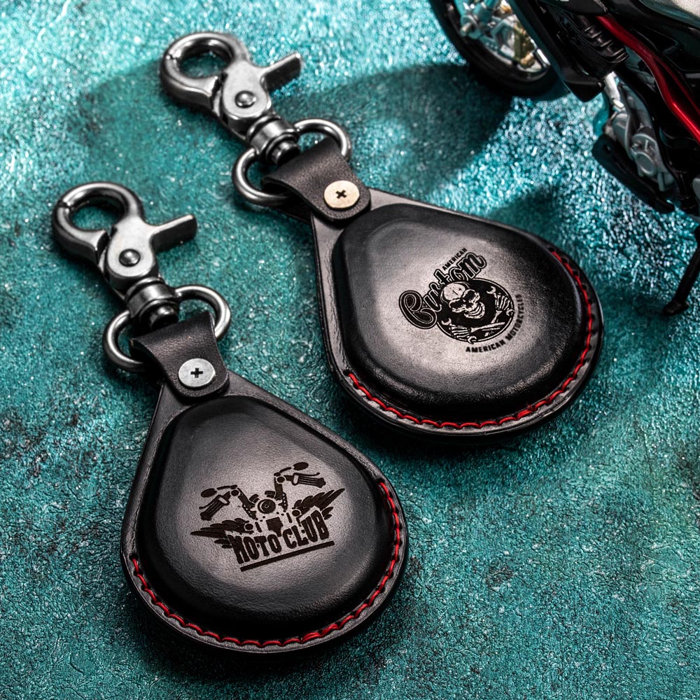 Personalized Motorcycle Fob Leather Cover Keychain CALLIE
