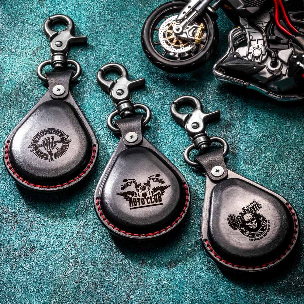 Personalized Motorcycle Fob Leather Cover Keychain CALLIE
