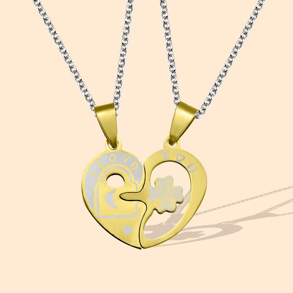 Gepersonaliseerde hart-slot ketting voor paar