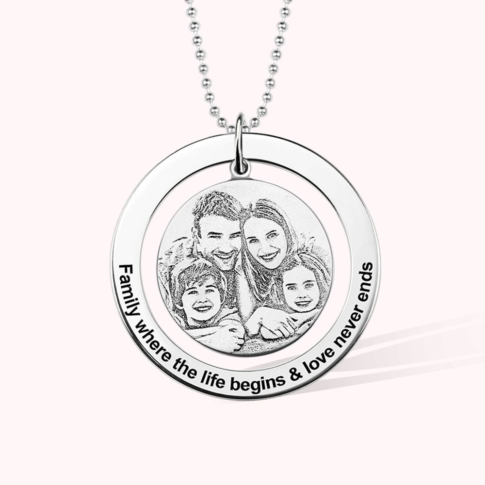 Personnalisé Collier Bague circulaire Pendentif Portait de famille