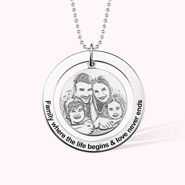 Personnalisé Collier Bague circulaire Pendentif Portait de famille