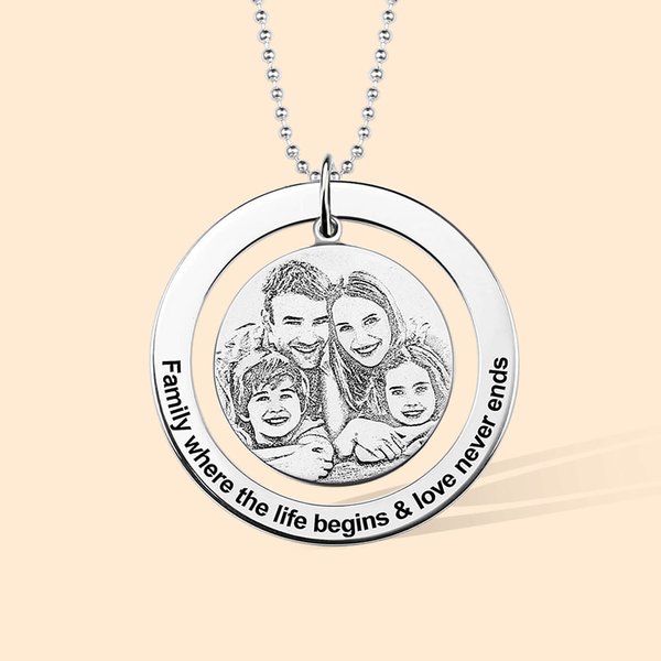 Personalized Circular Ring Pendant Family Photo Necklace