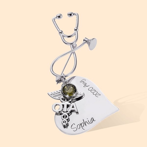 Personalized Stethoscope heart Nursing Pin with Birthstone