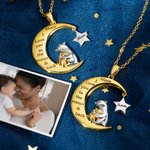 Collier avec Message Prénom Gravure Personnalisés Pendentif Lune Étoile Ours à Thème d'Amour Maternel Cadeau Fête des Mères pour Femme