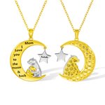 Collier avec Message Prénom Gravure Personnalisés Pendentif Lune Étoile Ours à Thème d'Amour Maternel Cadeau Fête des Mères pour Femme