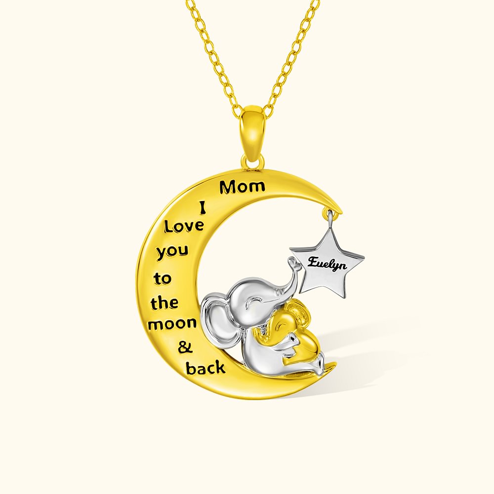 Collier Gravé Fête des Mères Pendentif Personnalisé avec Prénom Éléphants Mère et Enfant Cadeau pour Femme