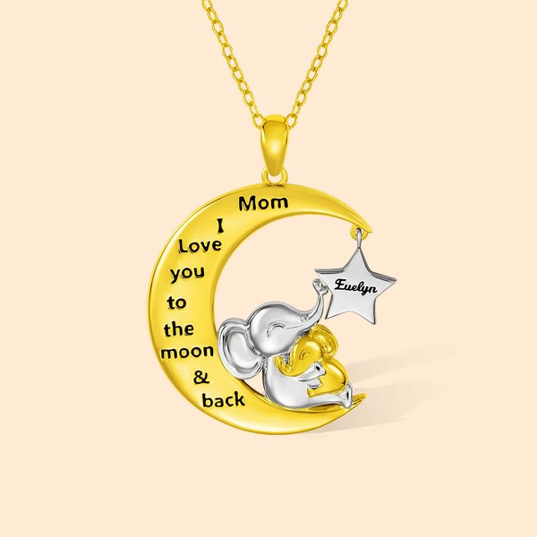 I Love You Mother Elephant Necklace with Names