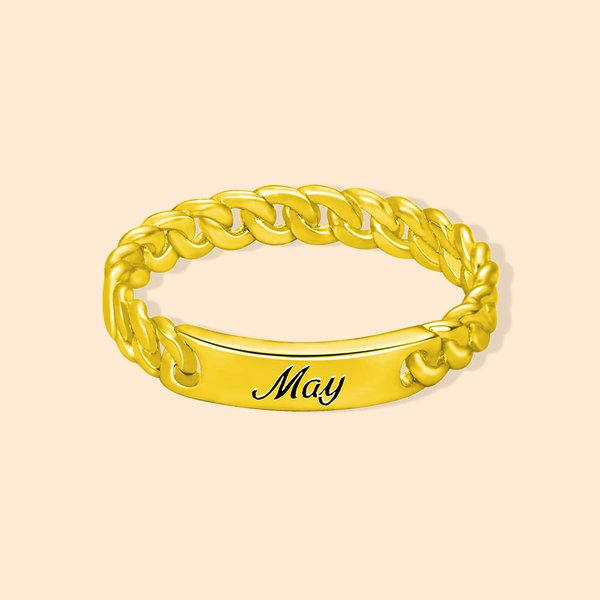 Personalized Name Engraved Sterling Silver Signet Cuban Chain Ring