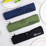 Personalisiertes Tragbares Besteck-Set mit Namen Lebensmittelqualität Edelstahl Geschirr mit Etui Reise Camping Geburtstag Geschenk für Familie Freund