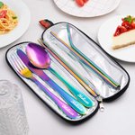 Personalisiertes Tragbares Besteck-Set mit Namen Lebensmittelqualität Edelstahl Geschirr mit Etui Reise Camping Geburtstag Geschenk für Familie Freund