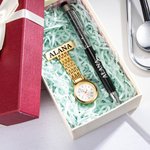 Personalised Medical Clip on Fob Watch & Ballpoint Pen Set with Engraved Name and Gift Box Thank You Birthday Gift for Nurses Doctors Vets