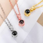 Personalised Sterling Silver Double Heart Photo Projection Necklace with I Love You in 100 Languages Birthday Anniversary Gift for Her