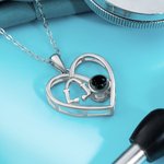 Estetoscopio Corazón Personalizado Te Quiero en 100 Idiomas Collar Foto Proyección Plata de Ley 925