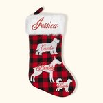 Customized Pet Silhouette Red Plaid Christmas Stocking