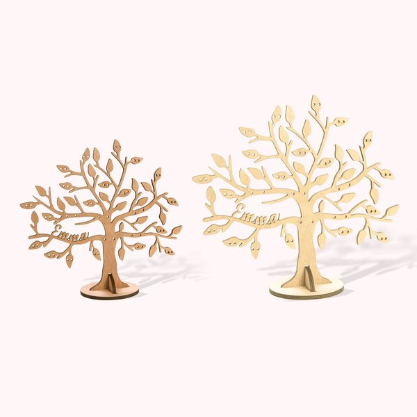 Porte-Bijoux En Bois Forme Arbre Rangement de Bijoux Personnalisée avec Nom Cadeau d'Anniversaire Saint-Valentin Noël Pour Femme